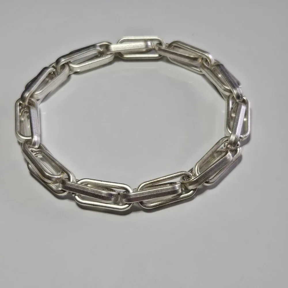 Silver Tone Long Links Stretch Bracelet Up To 8